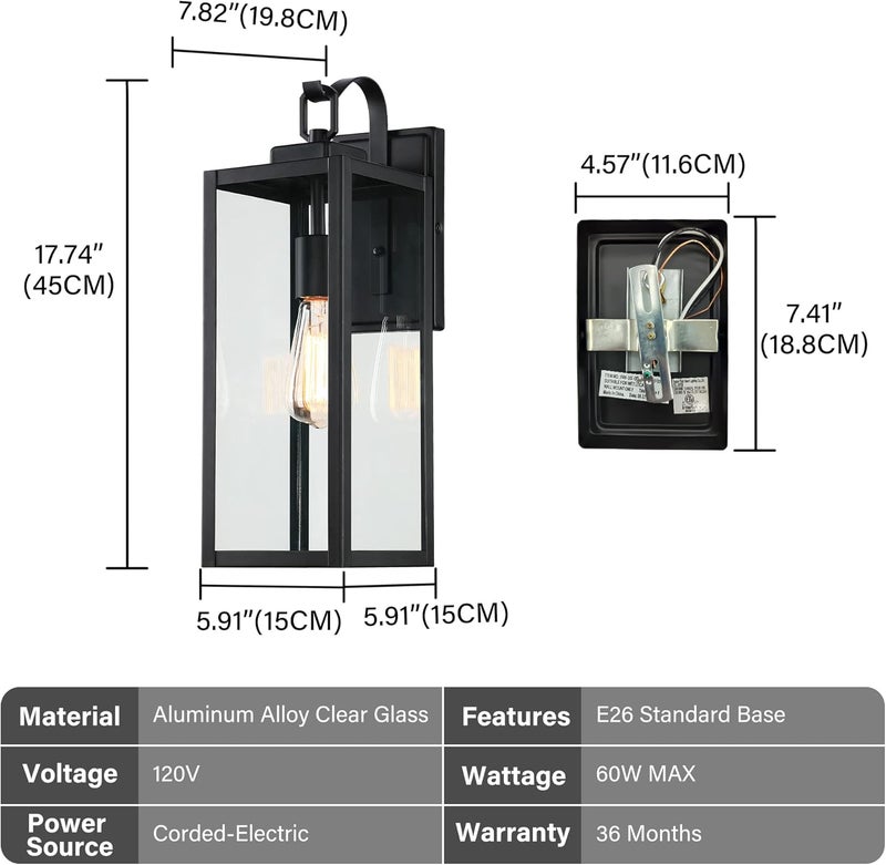 ricco Large Size Outdoor Wall Lights, 18 Inch Oversized Matte Black Exterior Light Fixture with Clear Glass, Waterproof Front Porch Lighting, Modern Sconces Lantern for House, Garage, ETL Listed - Image 5